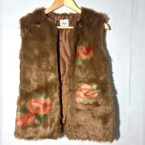 Mayoral Girl Faux-Fur Brown Floral Sleeveless Vest 12